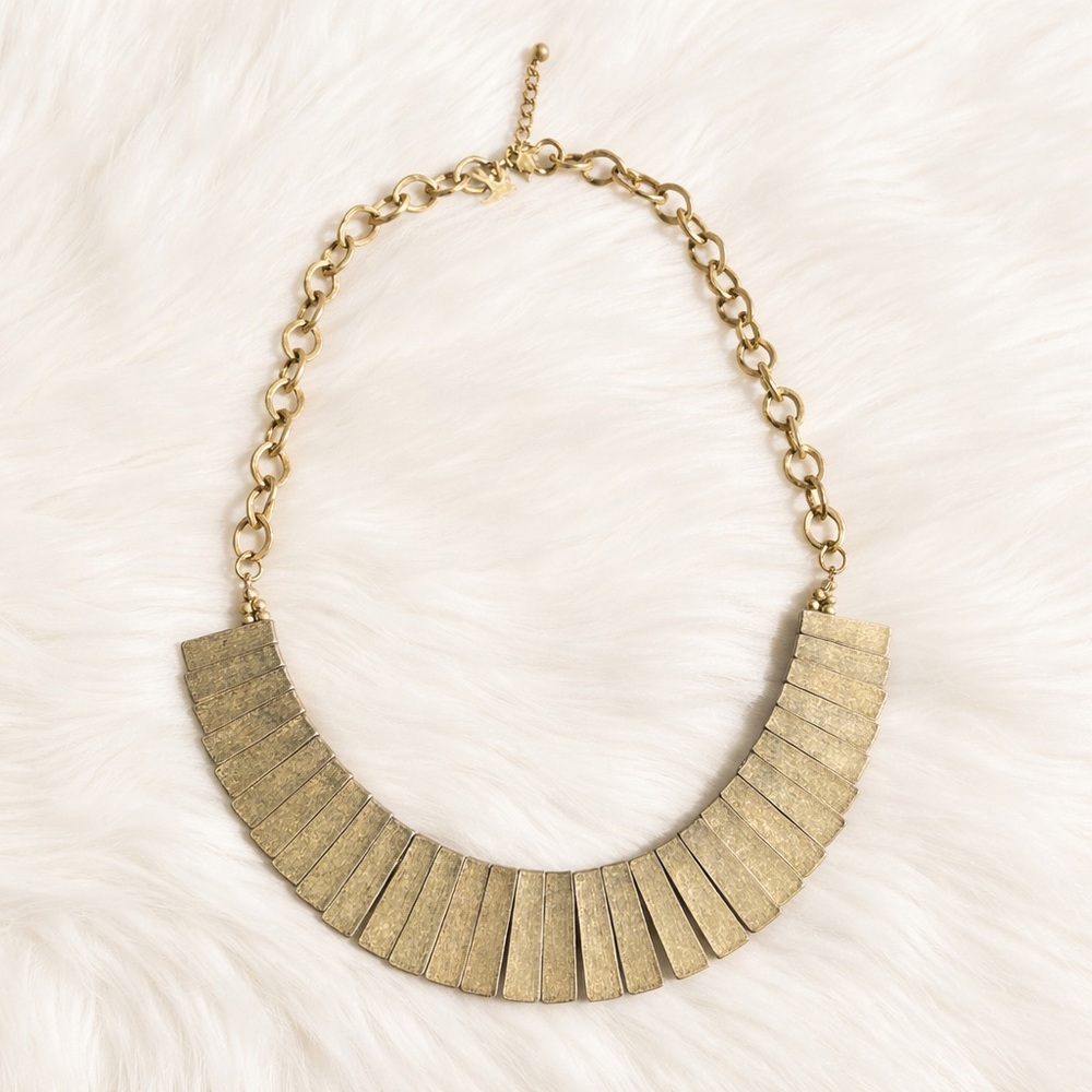 Vintage Egyptian Revival Cleopatra Metal Bib Necklace 17.5” - 19.5”